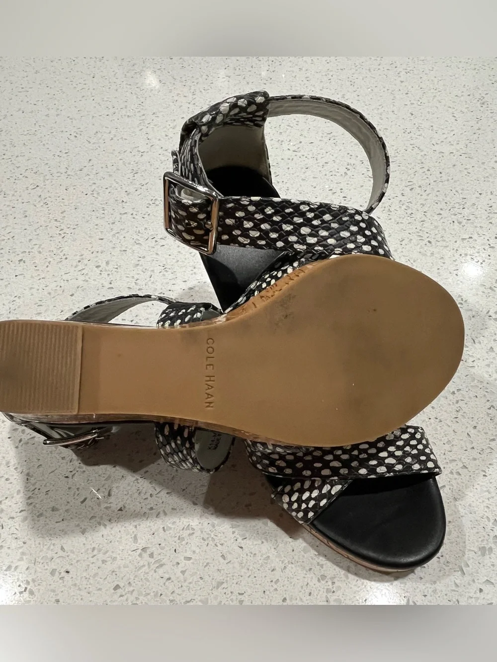 Cole Haan Women's Jillian Wedge Black/White Dot Print Wedge Sz 5.5B